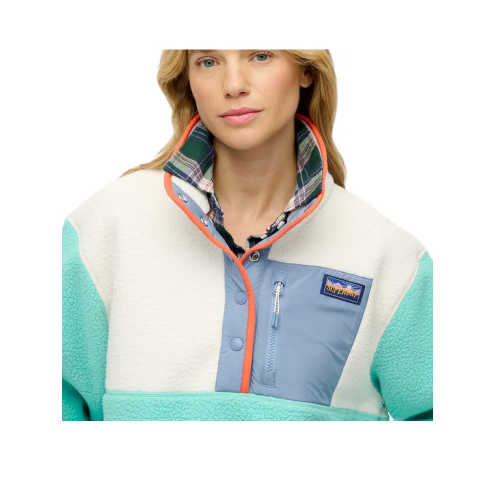 Superdry Colour Block - Pull Polaire Femme Turquoise