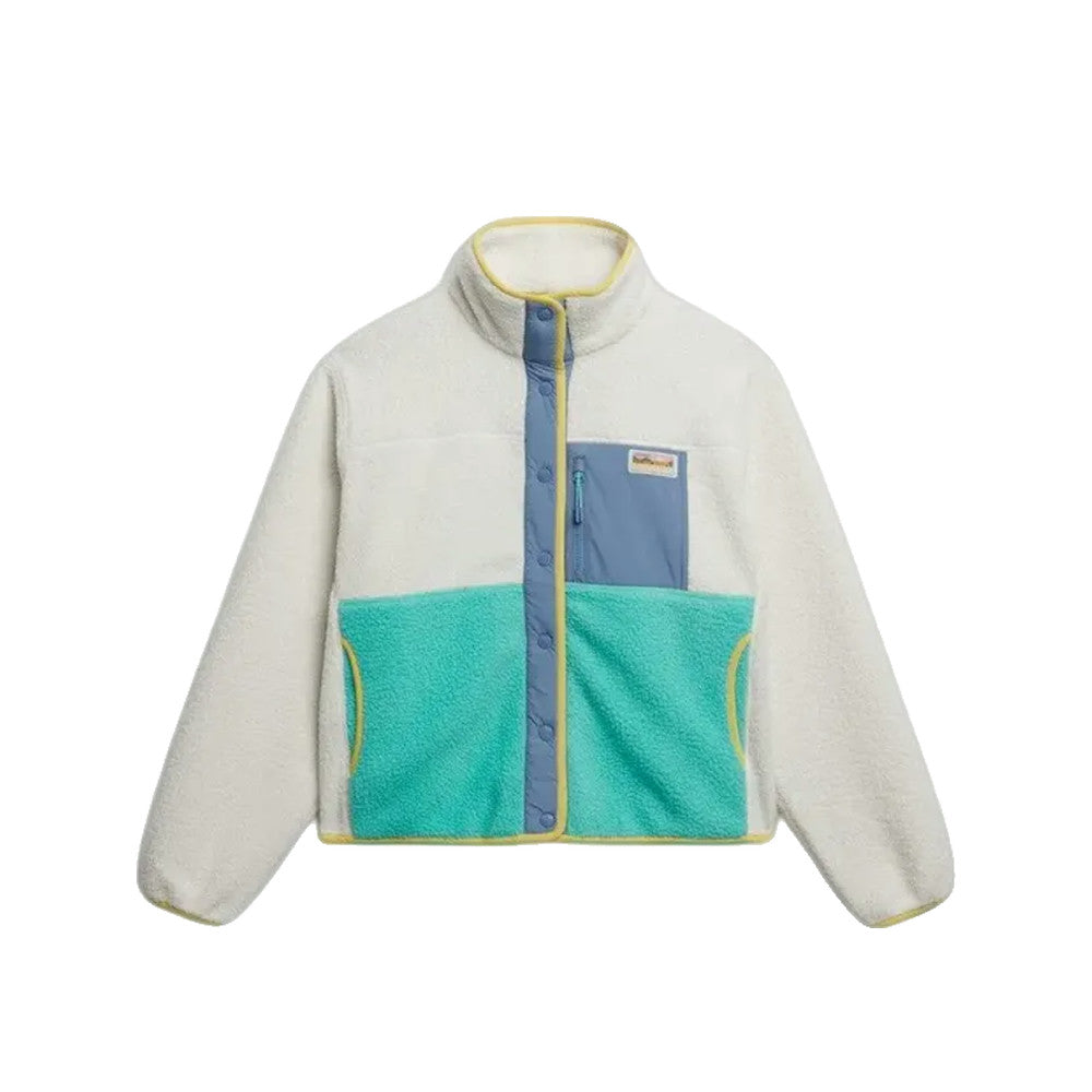 Superdry Colour Block - Veste Polaire Femme Blanc Cassé
