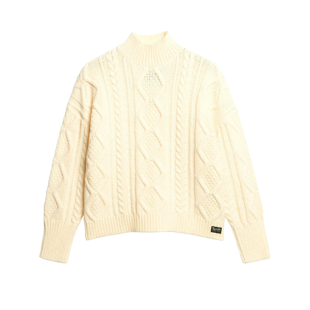 Superdry Cable High Neck - Pull Femme Blanc