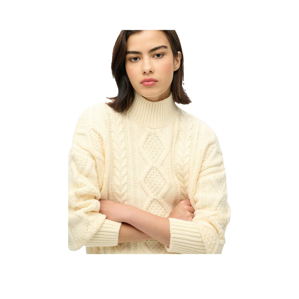 Superdry Cable High Neck - Pull Femme Blanc