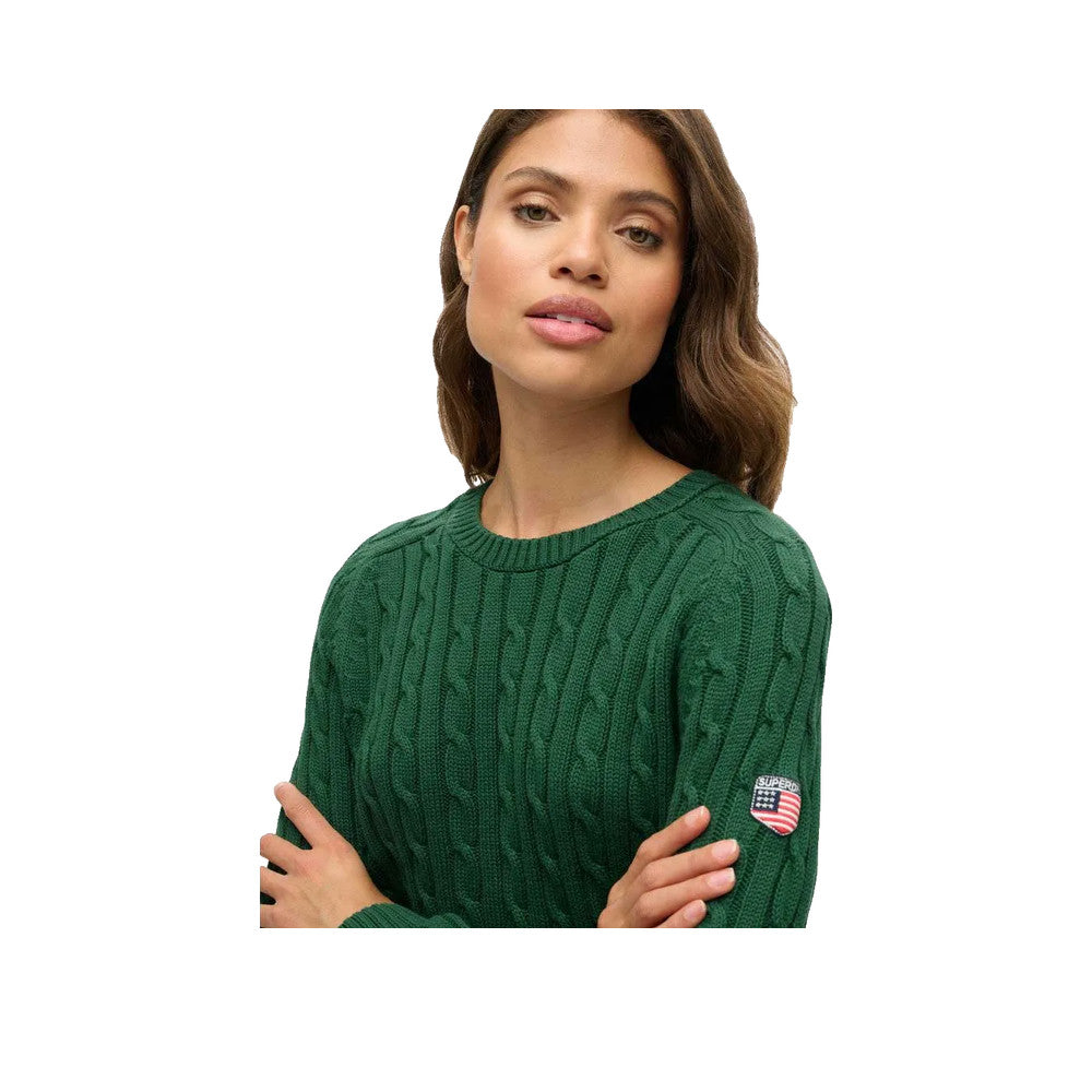 Superdry Slouchy Cable - Striktrøje til damer Mørkegrøn