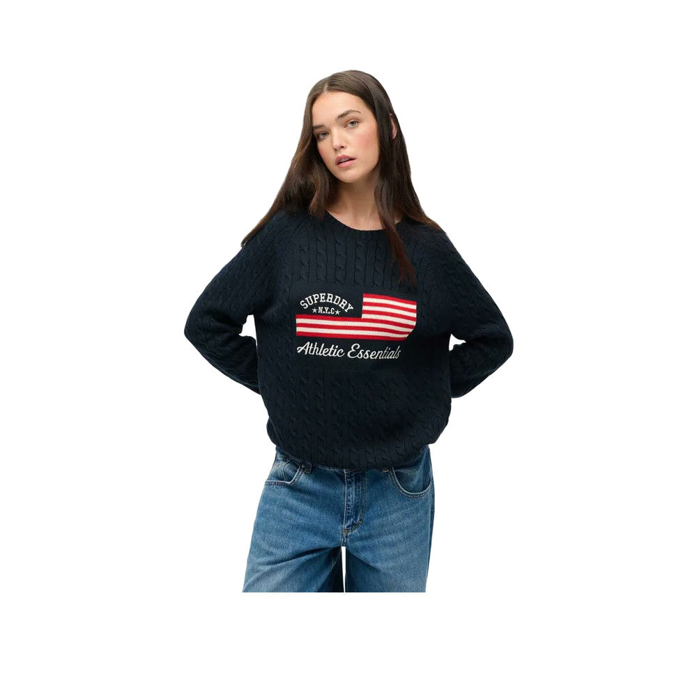 Superdry Slouchy Cable Flag - Jersey Mujer Azul Marino