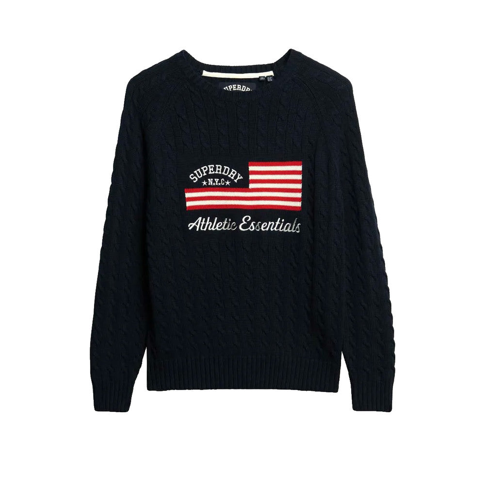 Superdry Slouchy Cable Flag - Jersey Mujer Azul Marino