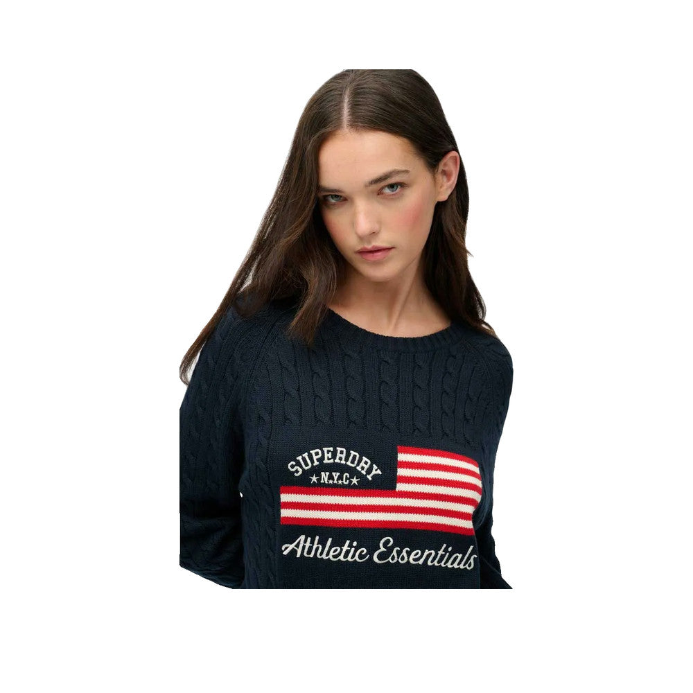 Superdry Slouchy Cable Flag - Jersey Mujer Azul Marino