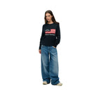 Superdry Slouchy Cable Flag - Jersey Mujer Azul Marino