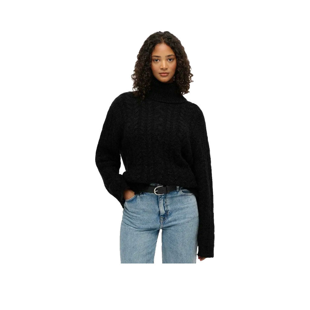 Superdry Cable Knit Roll Neck - Striktrøje til damer Sort
