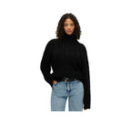 Superdry Cable Knit Roll Neck - Striktrøje til damer Sort