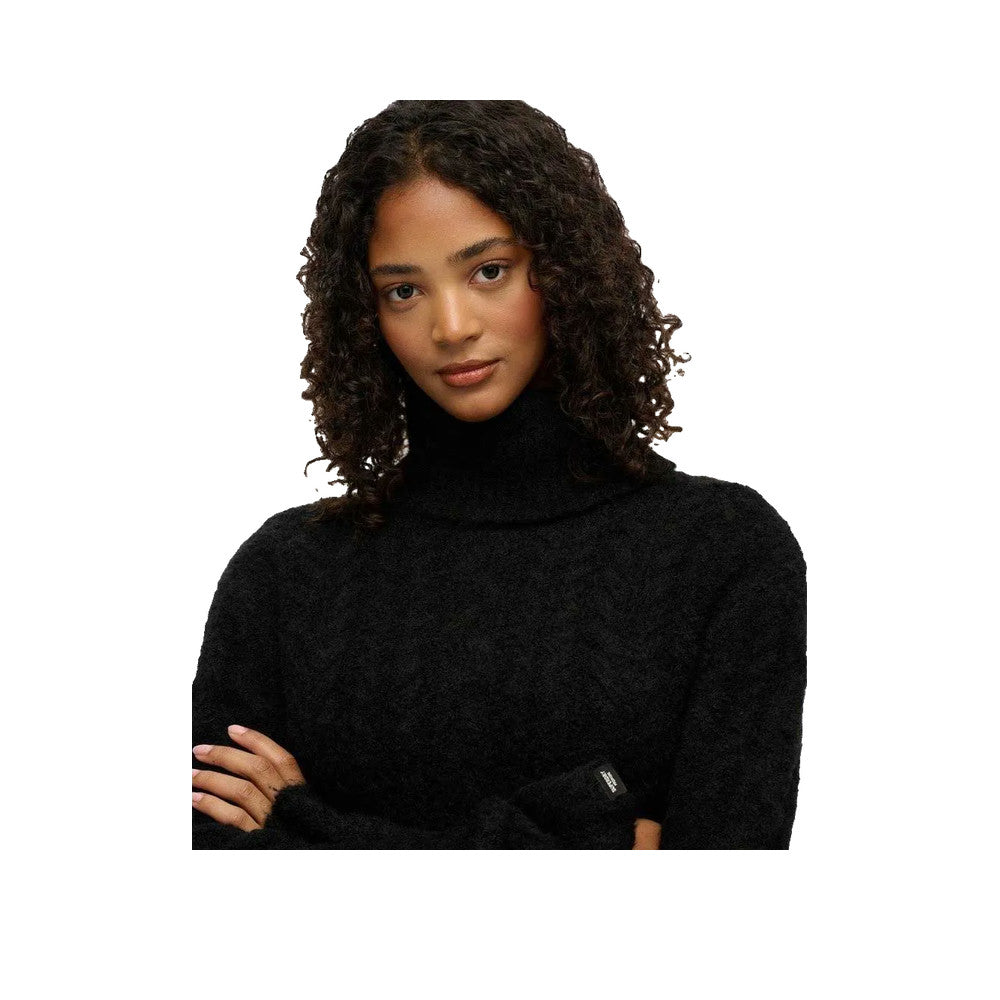 Superdry Cable Knit Roll Neck - Striktrøje til damer Sort