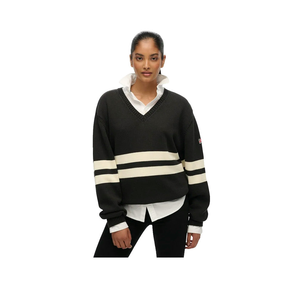 Superdry Striped V Neck - Striktrøje til damer Grå