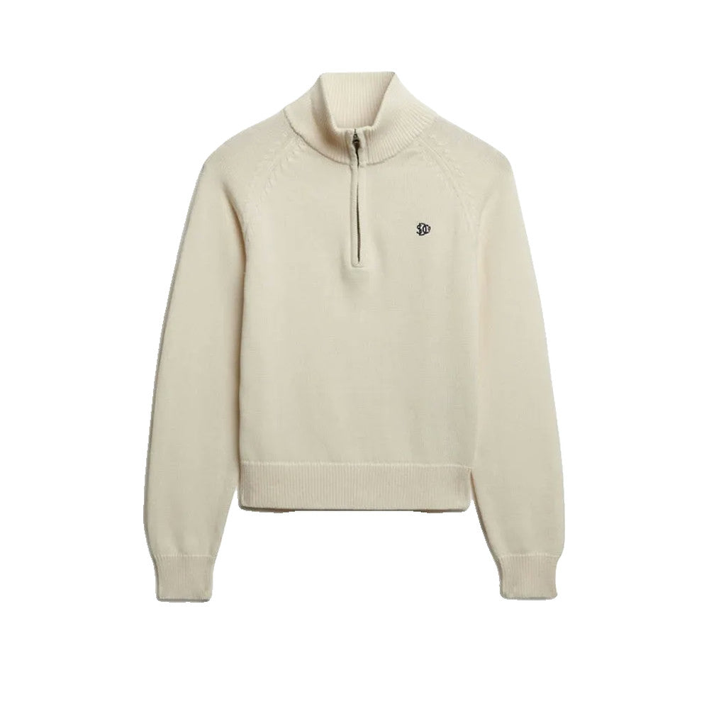 Superdry Slim Zip Neck - Pull Femme Écru