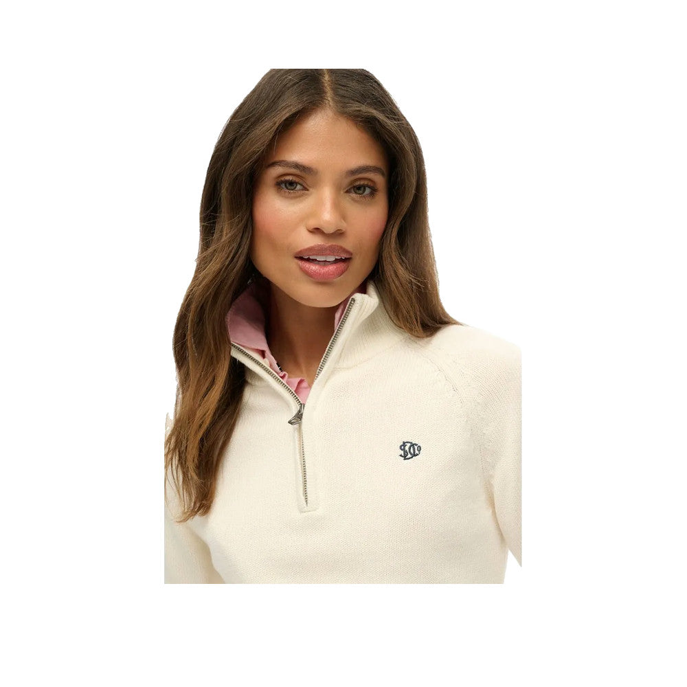 Superdry Slim Zip Neck - Pull Femme Écru