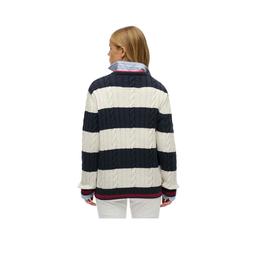 Superdry Oversized Twisted Striped V Neck - Pull Femme Bleu