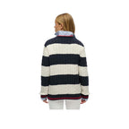 Superdry Oversized Twisted Striped V Neck - Pull Femme Bleu