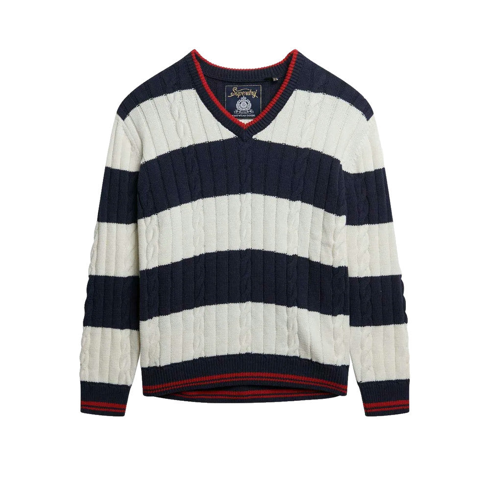 Superdry Oversized Twisted Striped V Neck - Pull Femme Bleu
