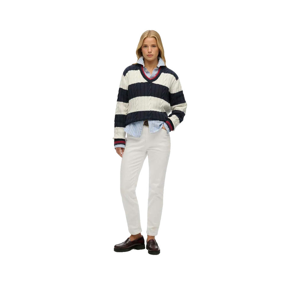 Superdry Oversized Twisted Striped V Neck - Pull Femme Bleu
