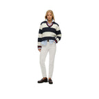 Superdry Oversized Twisted Striped V Neck - Pull Femme Bleu