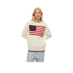 Superdry Americana Flag Crew - Pull Femme Beige