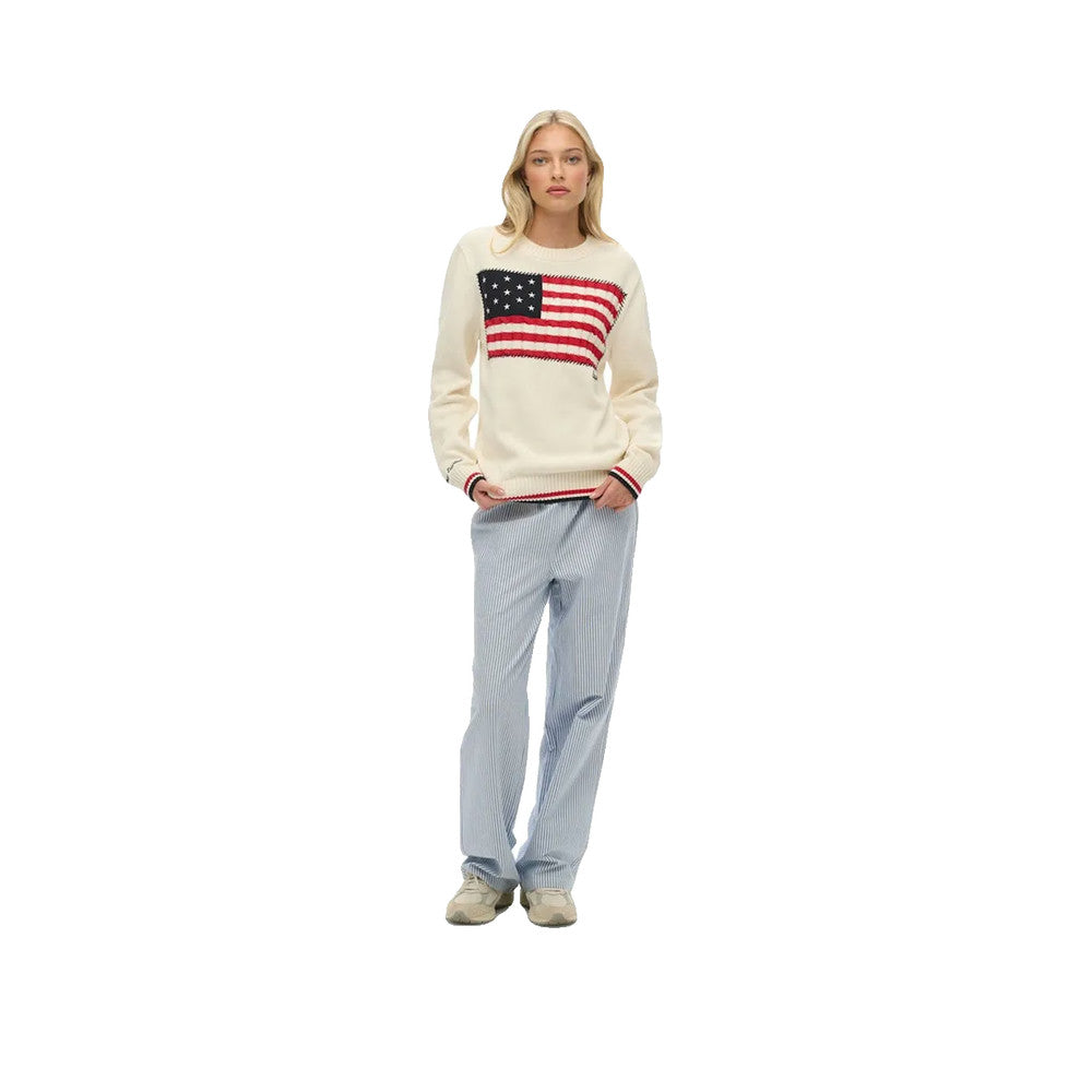 Superdry Americana Flag Crew - Pull Femme Beige