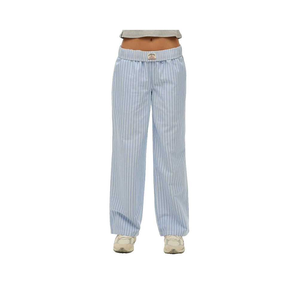 Superdry Striped Cotton Elastic Pants - Broek voor dames Blauw
