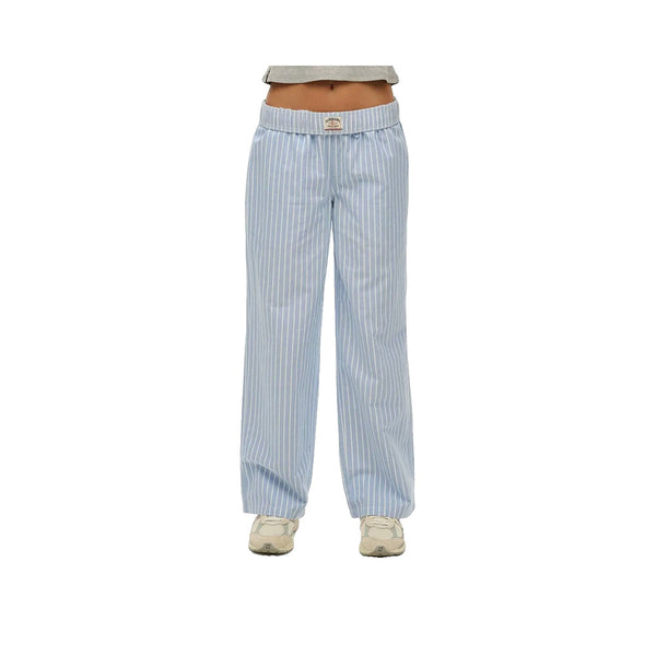 Superdry Striped Cotton Elastic Pants - Pantaloni Donna Blu