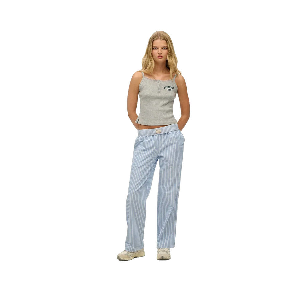 Superdry Striped Cotton Elastic Pants - Broek voor dames Blauw