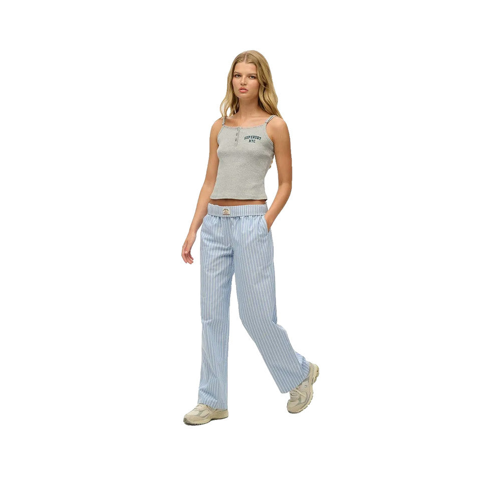 Superdry Striped Cotton Elastic Pants - Broek voor dames Blauw