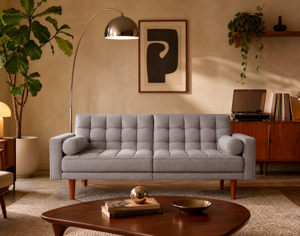 Suzanne - 2-Seater Clic-Clac Sofa Bed - Textured Fabric - Light Grey