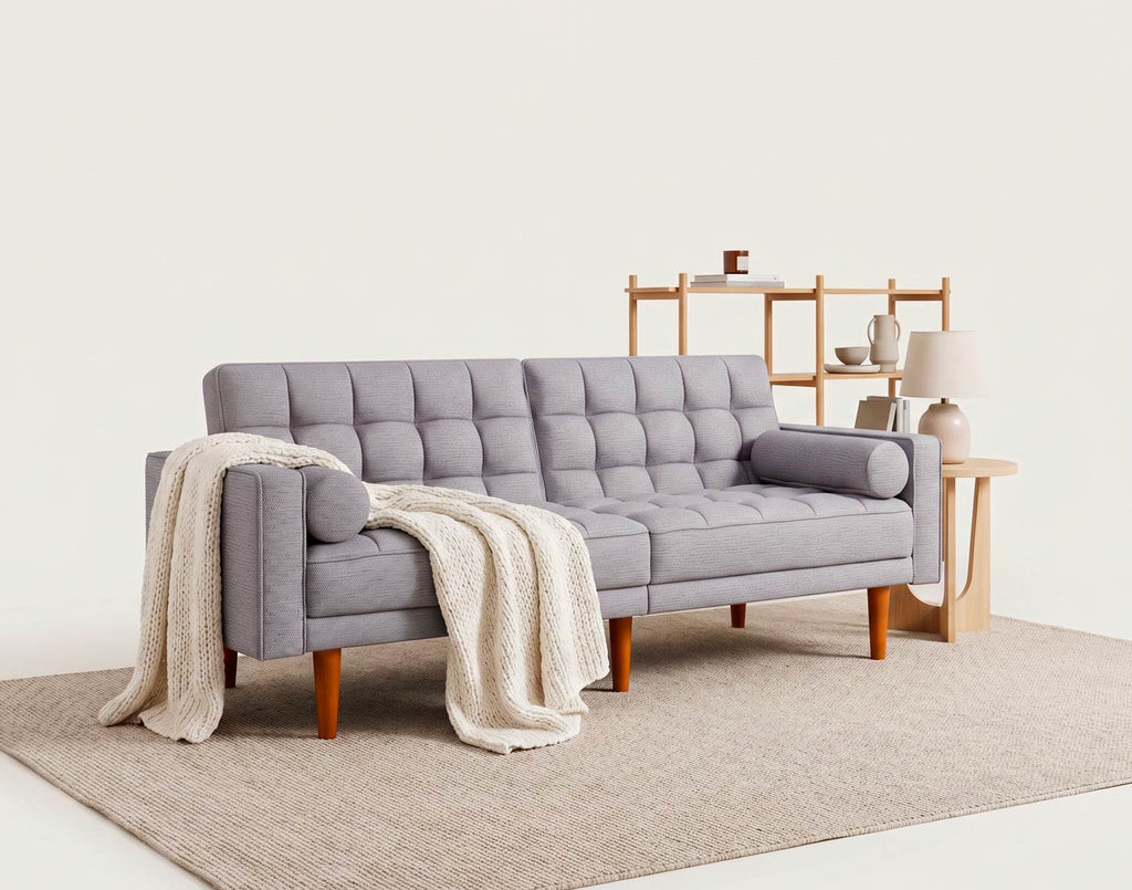 Suzanne - 2-Seater Clic-Clac Sofa Bed - Textured Fabric - Light Grey