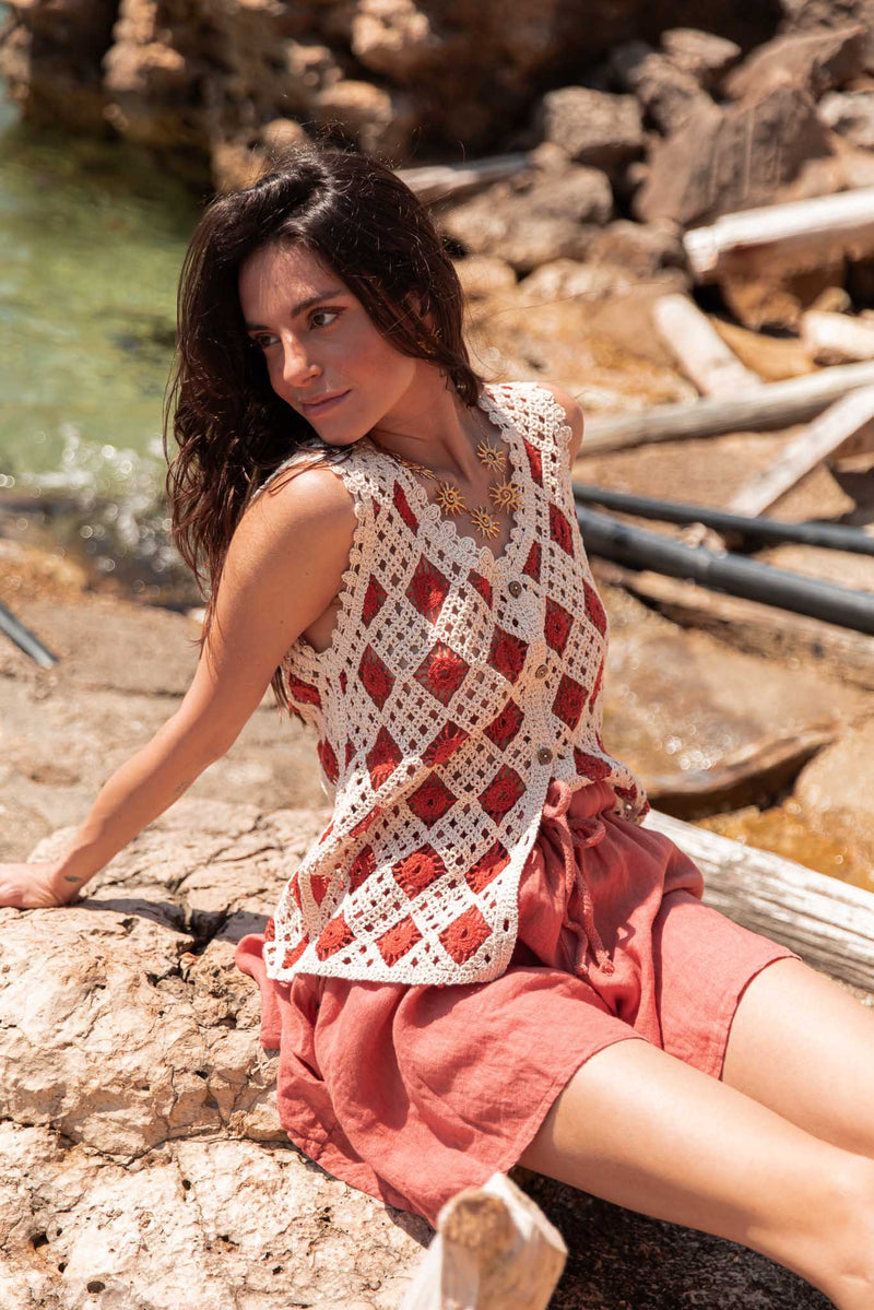 SVEN Terracotta - Gilet Crochet