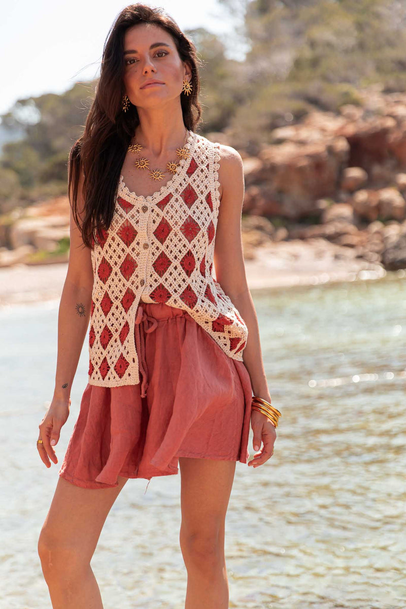 SVEN Terracotta - Gilet Crochet