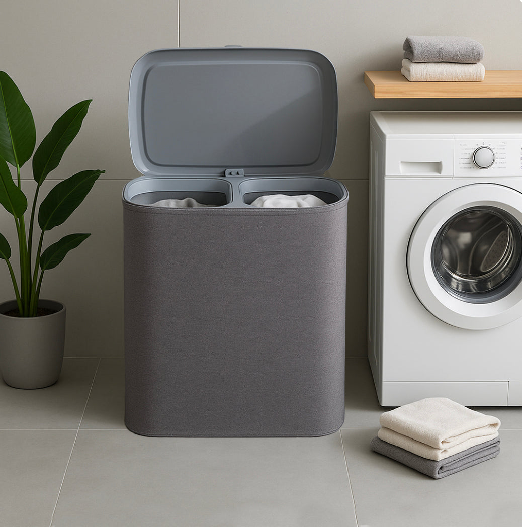 Panier à linge en tissu 50L SVEN avec couvercle et 2 sacs amovibles séparateurs, grande capacité, pliable et pratique