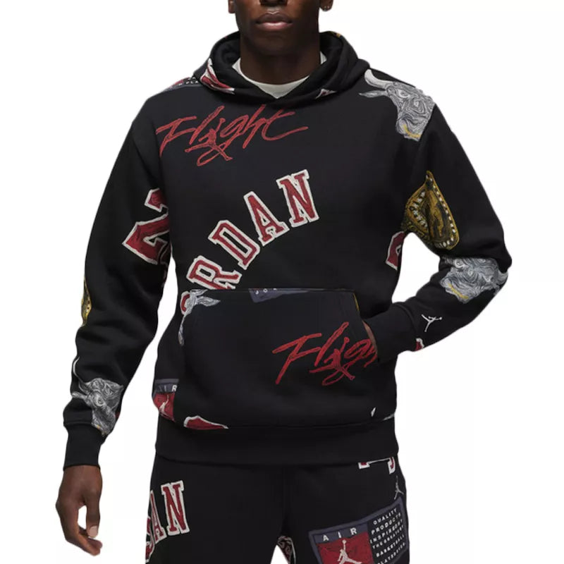 Sweat À Capuche Jordan Essential Fleece - Noir Et Rouge - Sweat Homme Textile