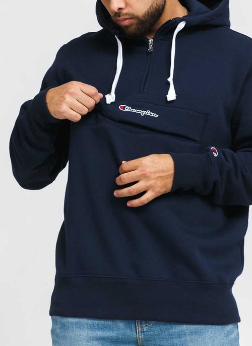 Champion - Sweat À Capuche Semi-Zippé Hooded - Bleu - Homme