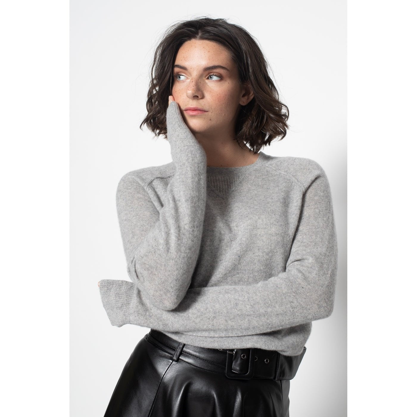 Sudadera Cuello Redondo Etret Gris Jaspeado, Jersey, 100% Cachemira, 2 Hilos - Mujer