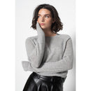 Sweat Col Rond Etret Gris Chiné, Jersey, 100% Cachemire, 2 Fils - Femme