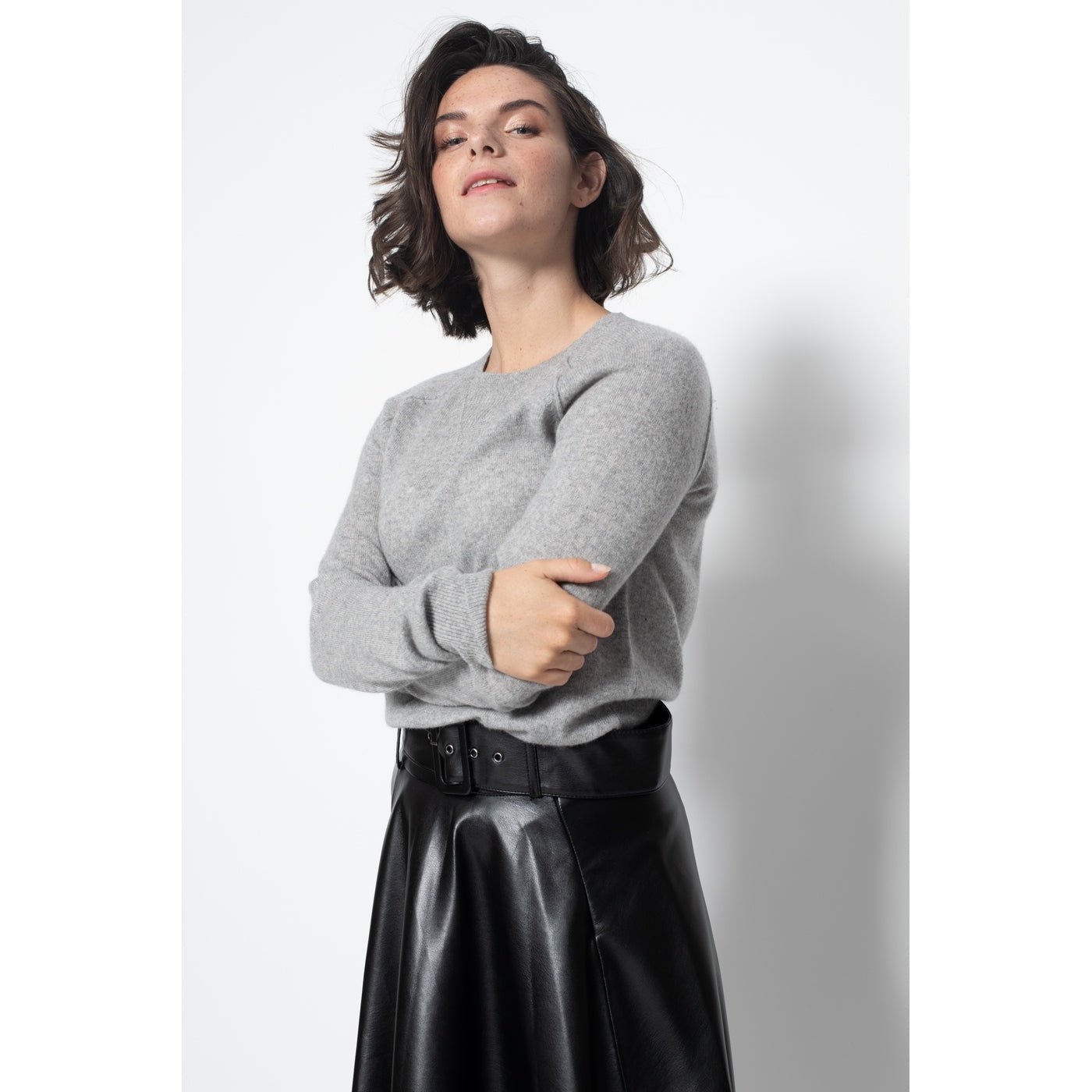 Sudadera Cuello Redondo Etret Gris Jaspeado, Jersey, 100% Cachemira, 2 Hilos - Mujer