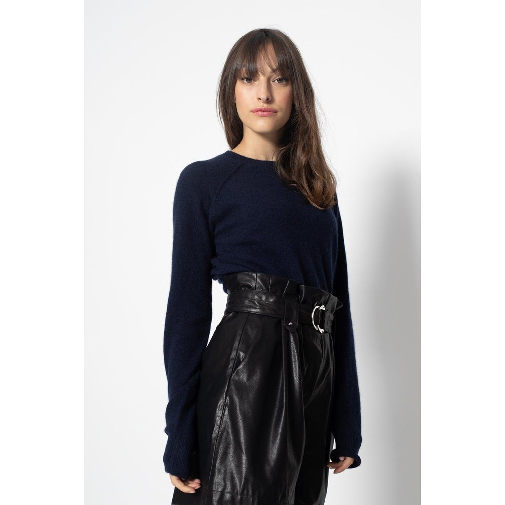 Etret Navy Round-Neck Sweatshirt, Jersey, 100% Cashmere, 2-ply - Women