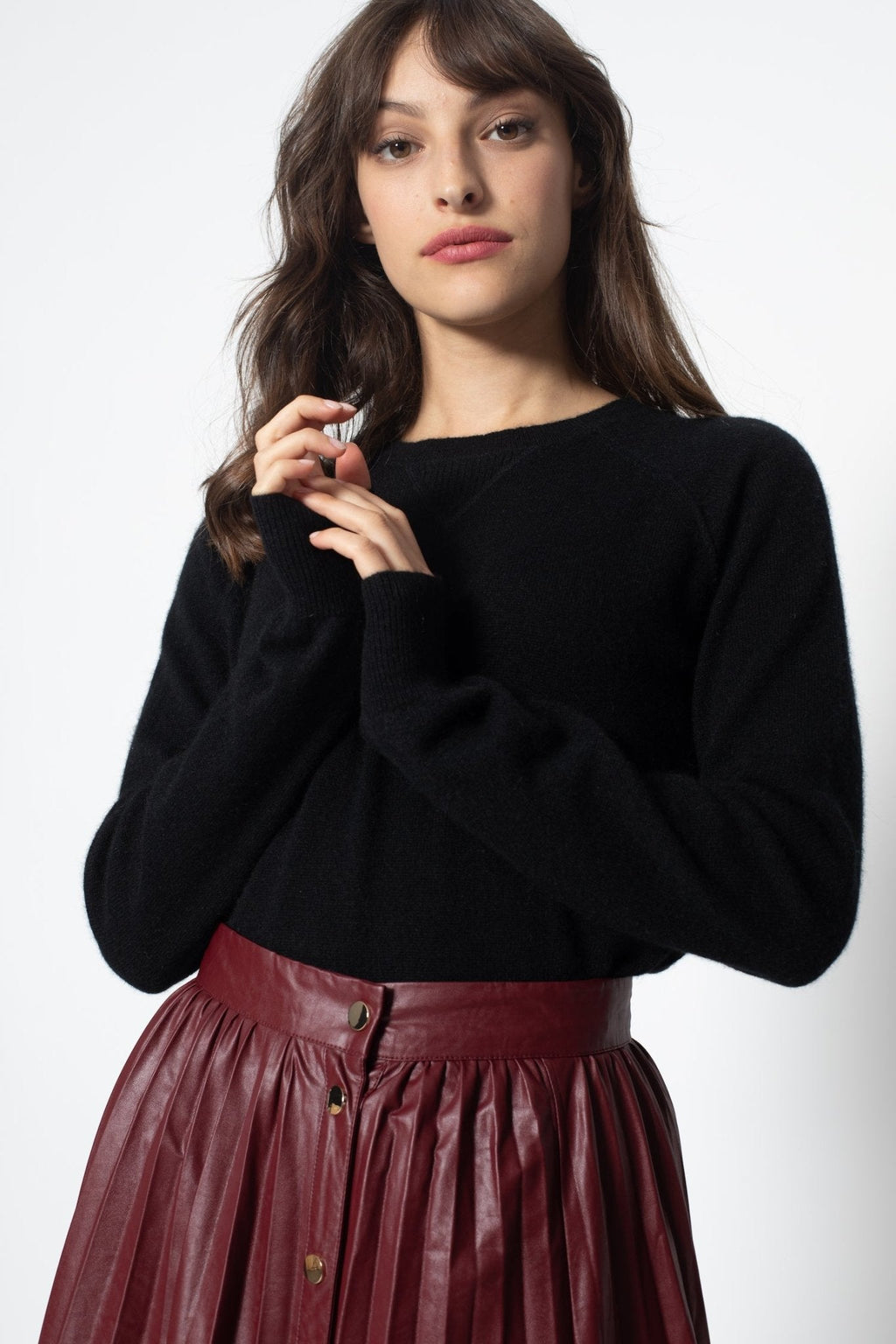 Authentic Cashmere - Sweat Col Rond Etret Noir, Jersey, 100% Cachemire, 2 Fils - Femme