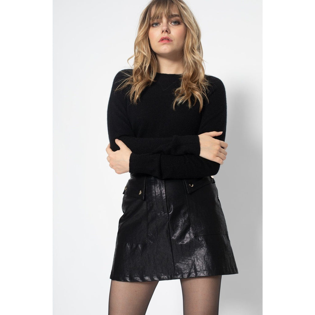 Perfect Cashmere - Wilma Black Crew-Neck Sweatshirt, 100% Cashmere, 2-Ply, Jersey Knit - Women