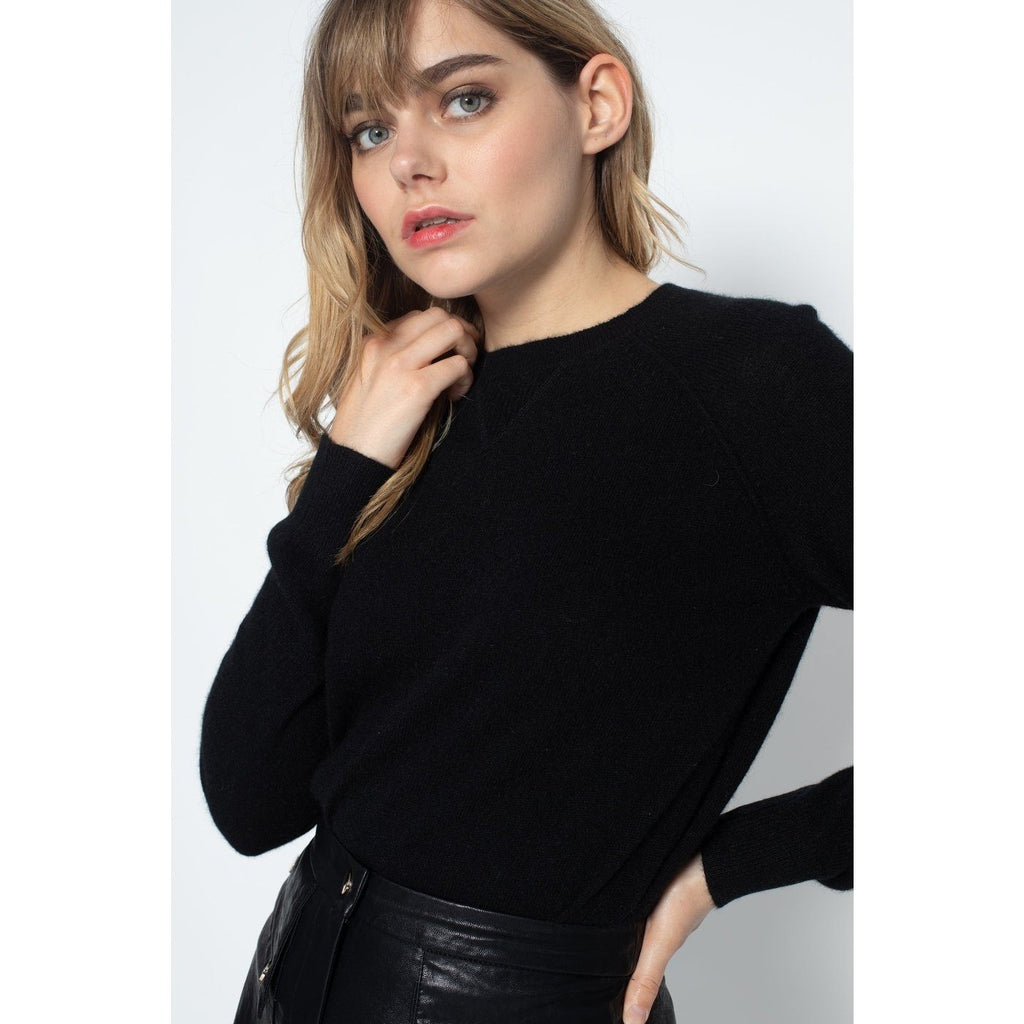 Perfect Cashmere - Wilma Black Crew-Neck Sweatshirt, 100% Cashmere, 2-Ply, Jersey Knit - Women