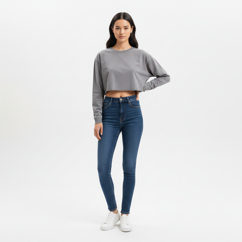 Camiseta corta urbana - Gris - Mujer