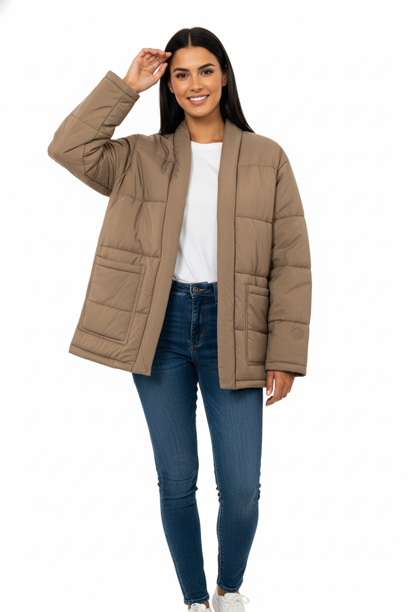 Chaqueta de plumón tipo kimono color topo - Mixto