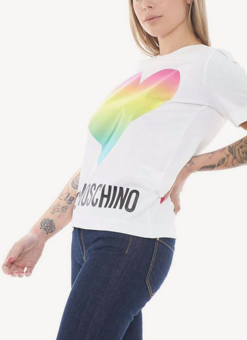 Moschino - T-Shirt Coeur Arc-En-Ciel - Optical White - Femme