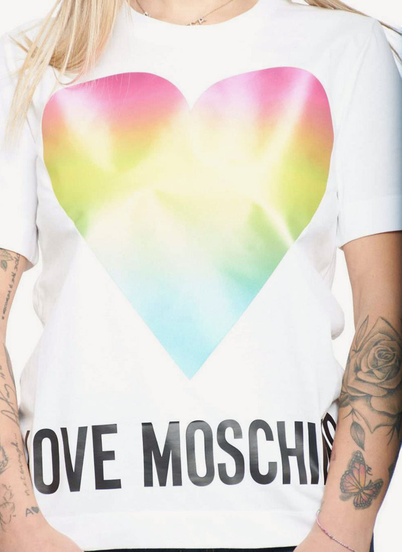 Moschino - T-Shirt Coeur Arc-En-Ciel - Optical White - Femme