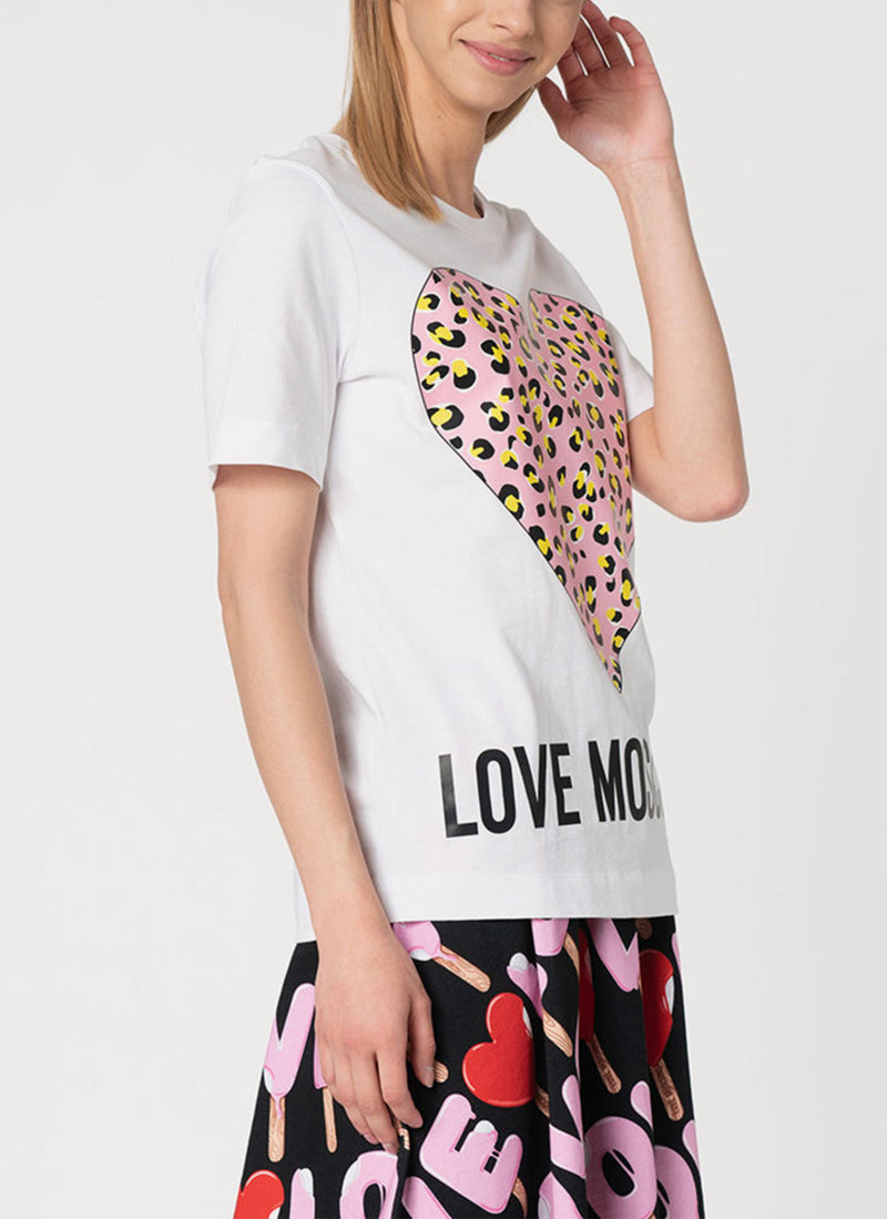 Moschino - T-Shirt Coeur Leopard - Optical White - Femme