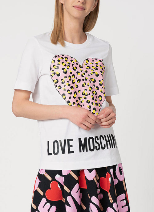 Moschino - T-Shirt Coeur Leopard - Optical White - Femme