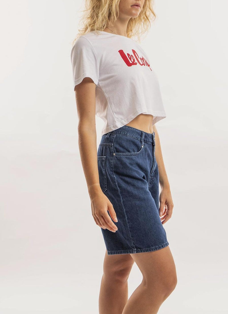 Lee Cooper - T-Shirt Cropped Logo - Weiss - Femme