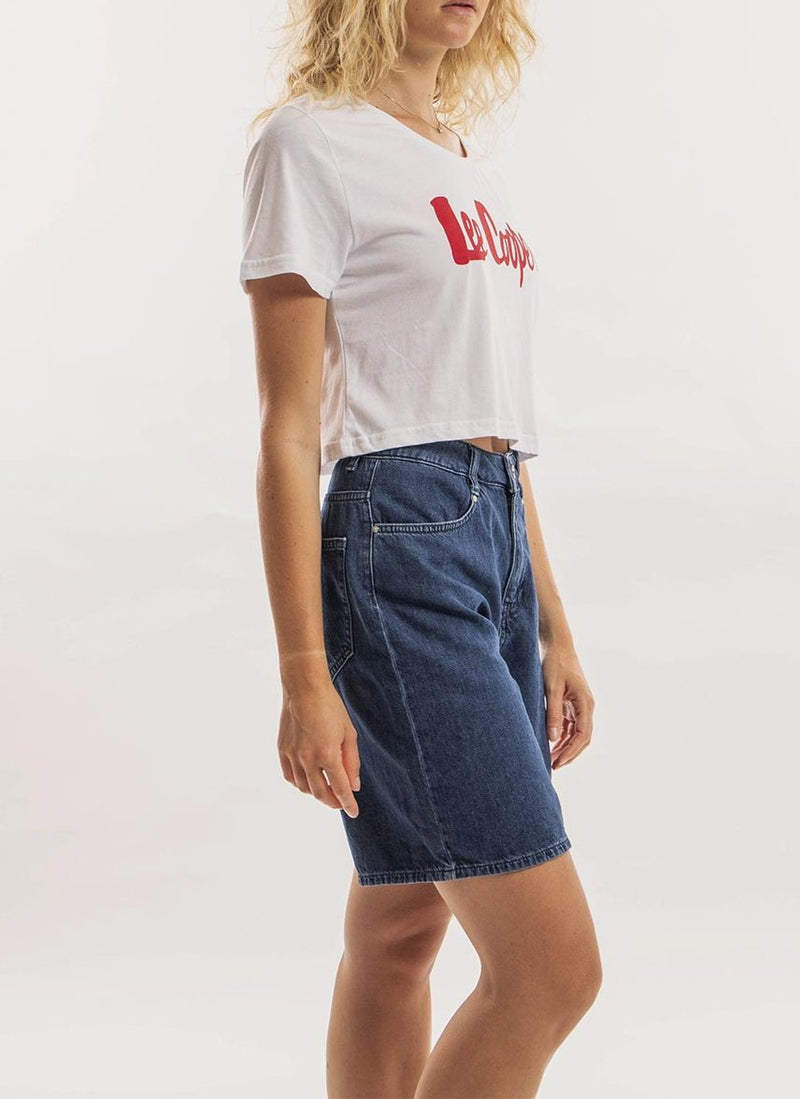 Lee Cooper - T-Shirt Cropped Logo - Weiss - Femme