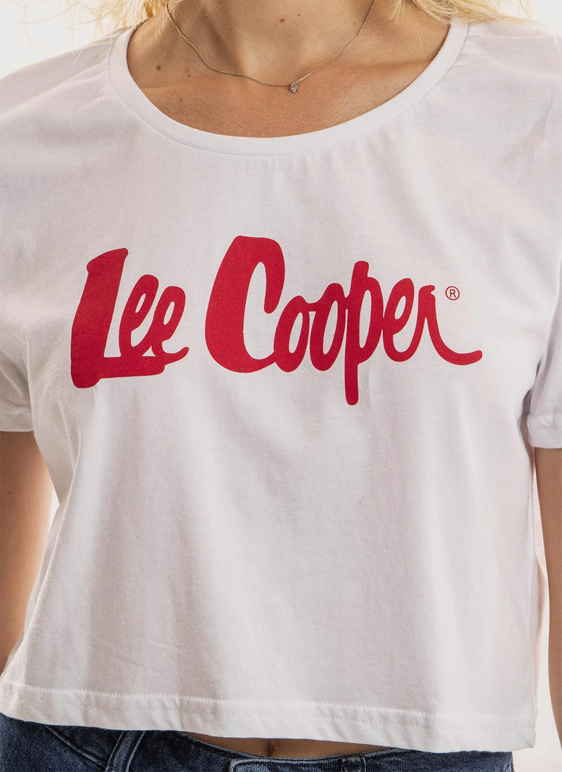 Lee Cooper - T-Shirt Cropped Logo - Weiss - Femme