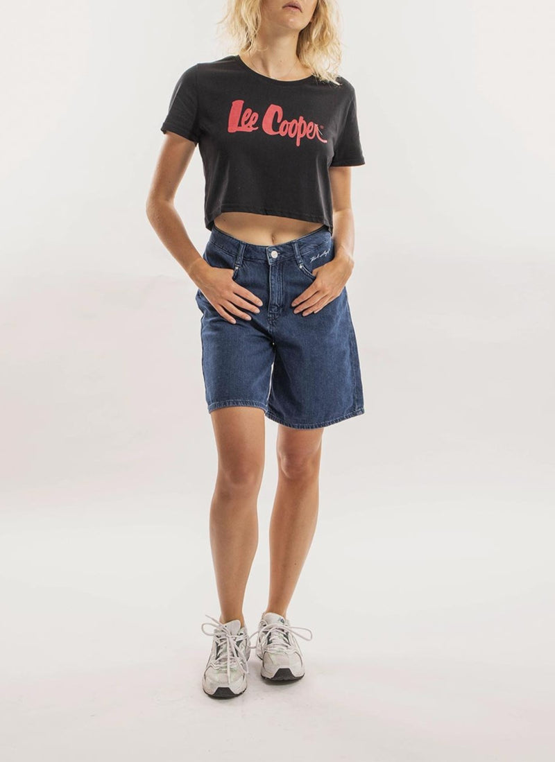 Lee Cooper - T-Shirt Cropped Logo - Schwarz - Femme